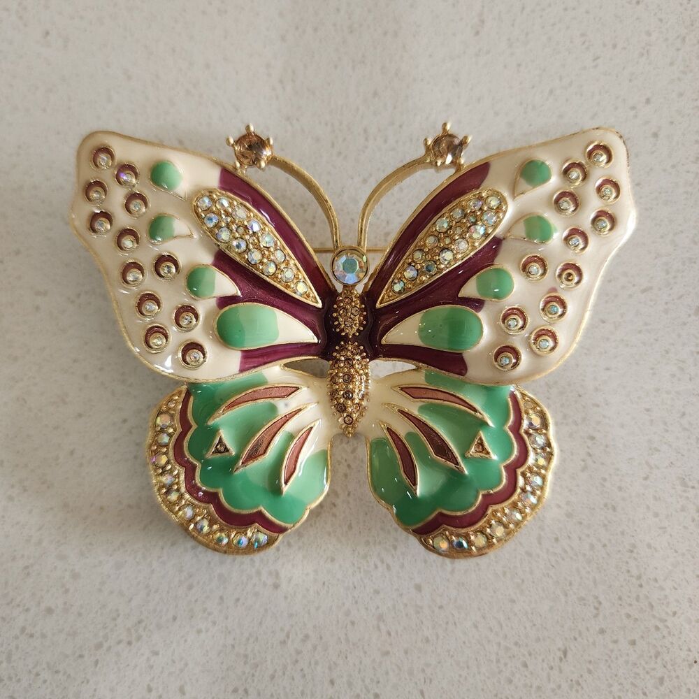 Vintage Kenneth Jay Lane, Enamel and Aurora Borealis Accented Butterfly Brooch